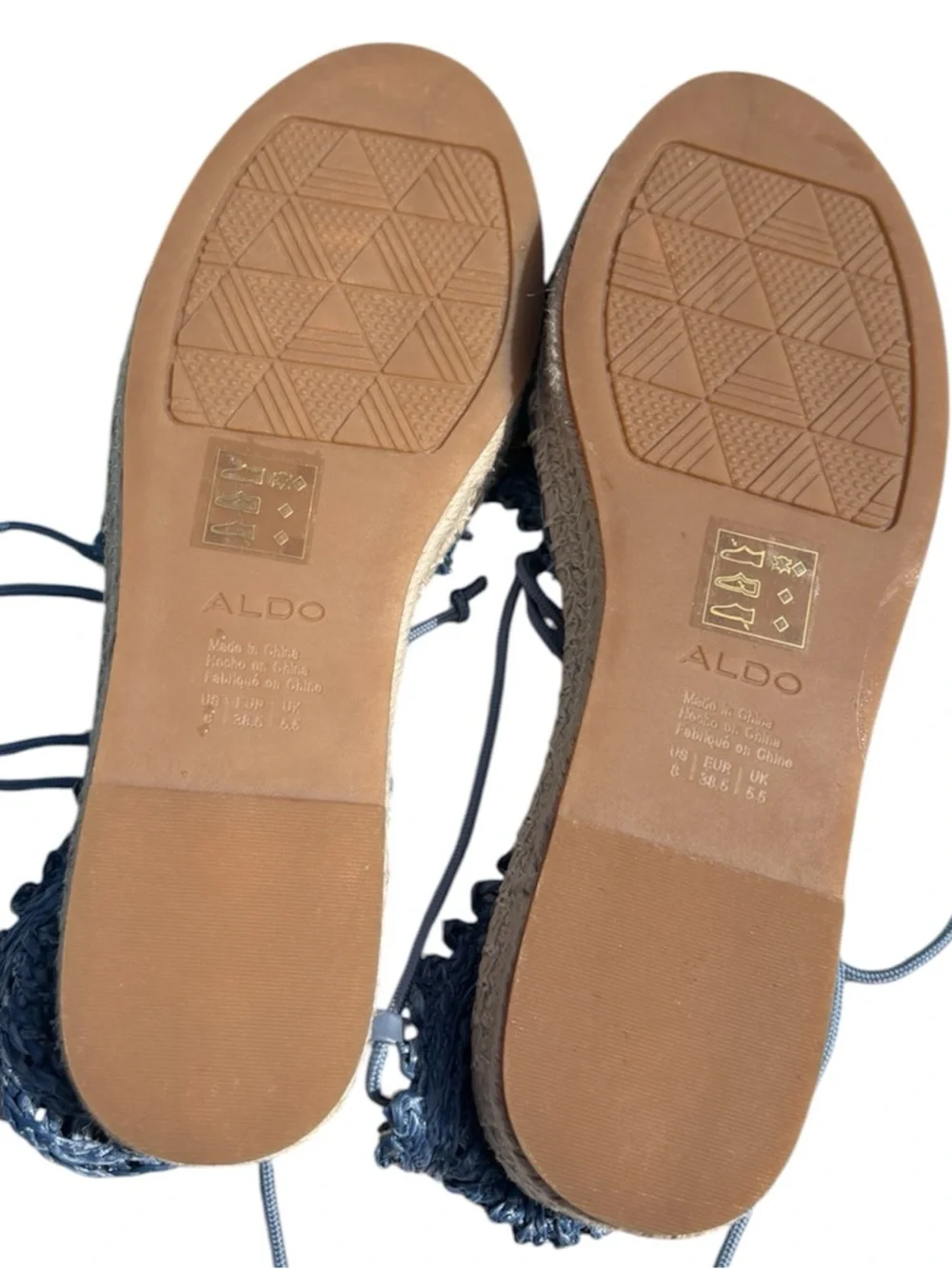 ALDO Picot Espadrille Lace-Up Sandal Wedge Boho Denim Size 8